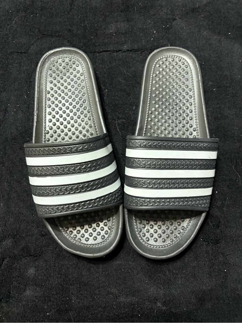 Three-Stripe Slide Sandals in Black and White